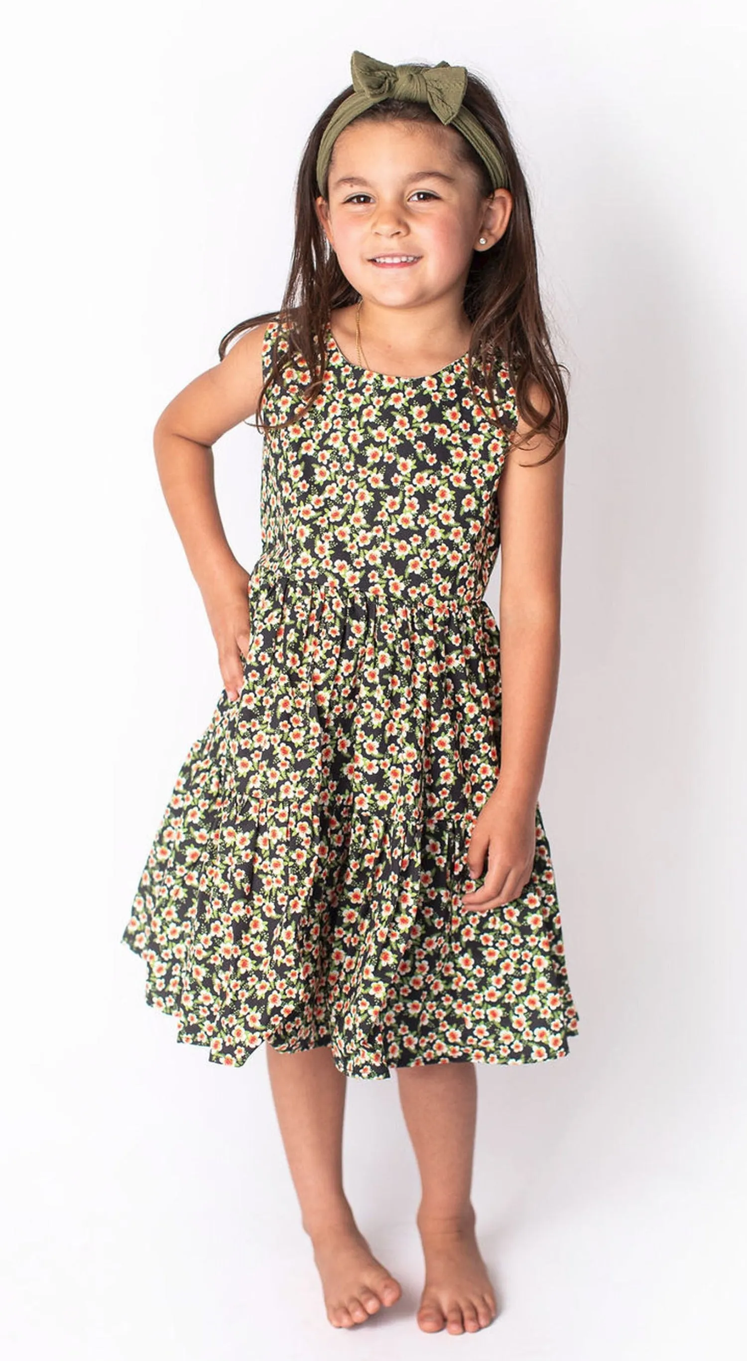 Popatu Baby Girl's Black Dress with Yellow Flowers