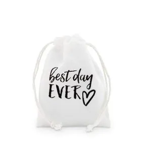 "best day ever" Print Muslin Drawstring Favor Bag - Small (Pack of 12)