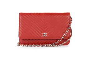 Red Caviar Chevron Wallet on a Chain