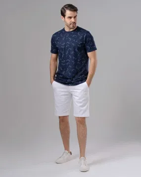 ROUND NECK PATTERNED T-SHIRT - NAVY