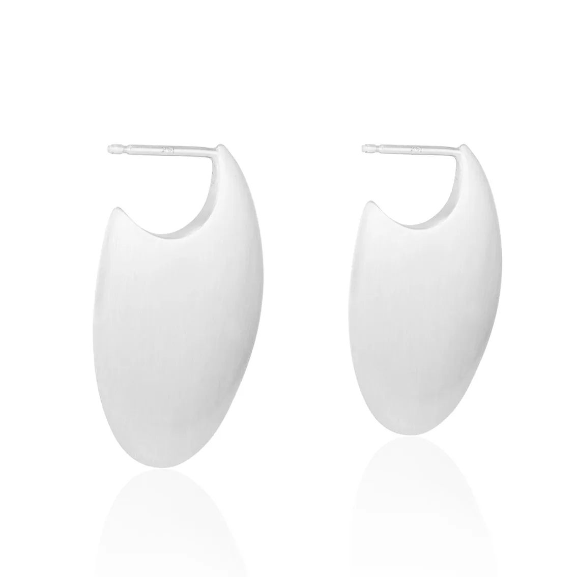 Sterling Silver Elongated Oval Flat Profile Uhara Hoop Earrings