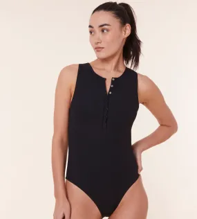 The Malibu One Piece - Ribbed - Black - Classic