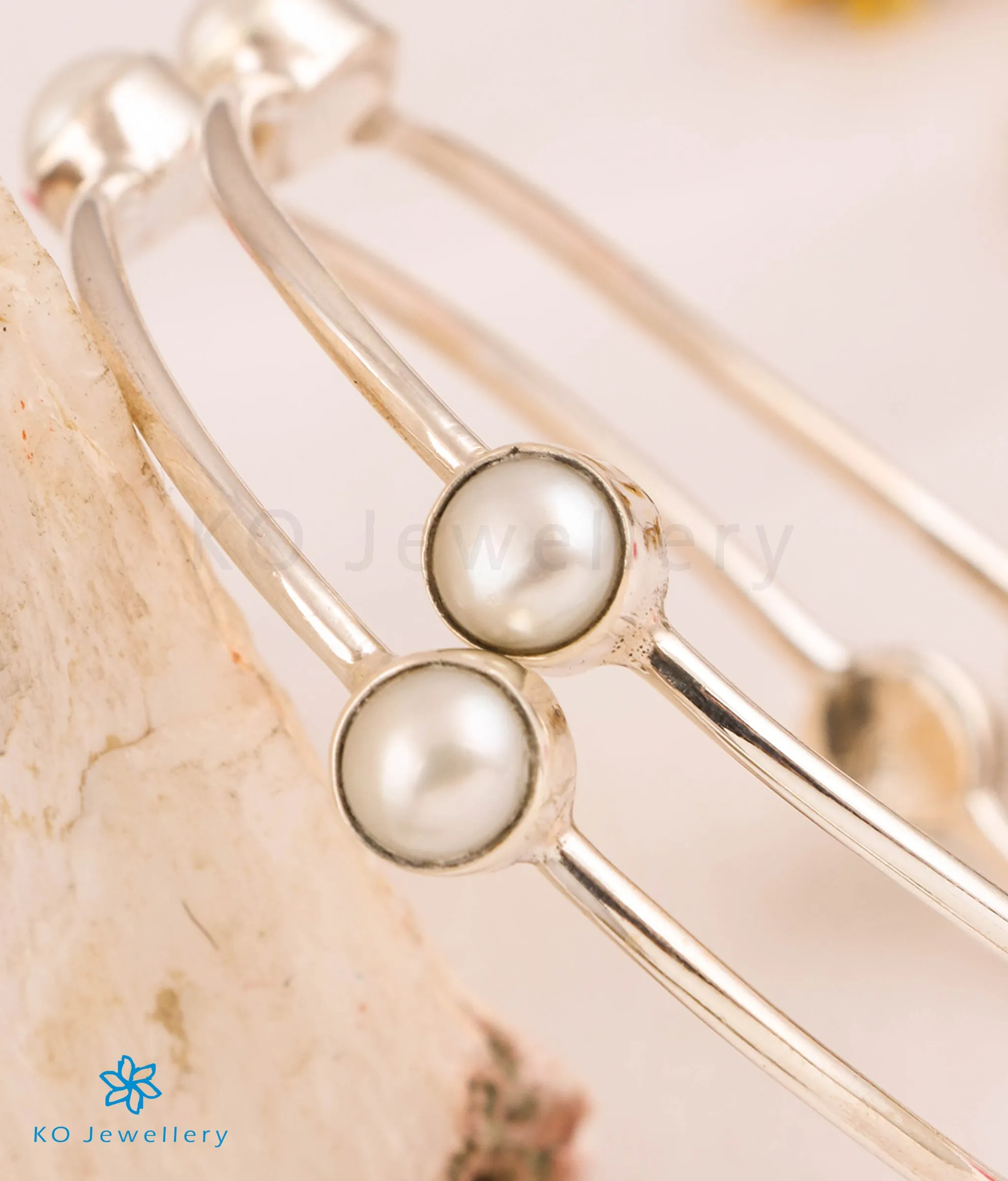 The Mauktika Silver Pearl Bangles (Size 2.4)