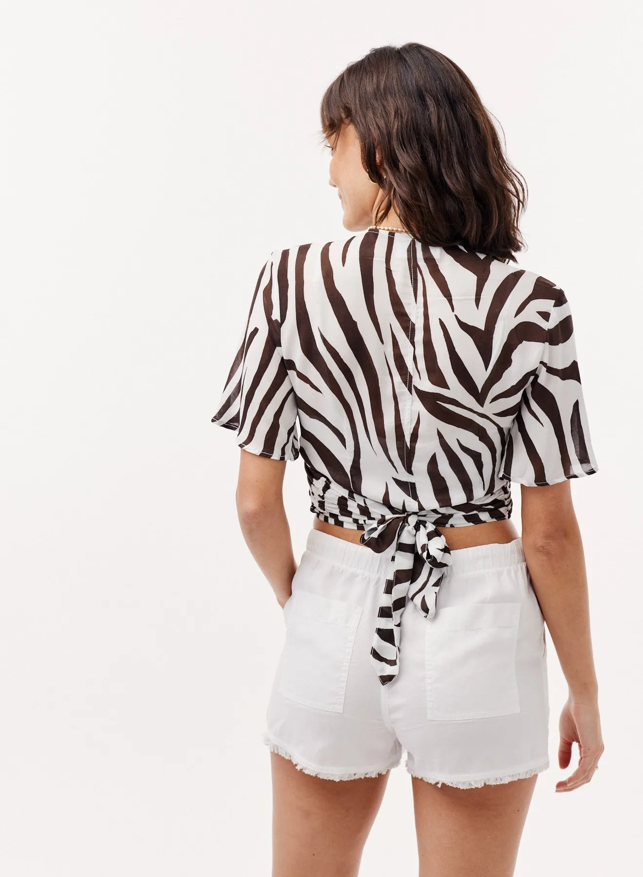 Twist Front Tie Top - Brown Zebra Print