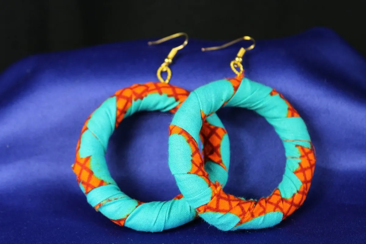 Vivid Blue African Fabric Earrings