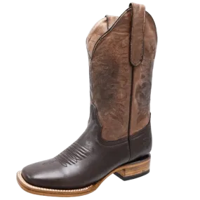 Women's Chocolate with Light Brown Leather Square Toe Rodeo Boot