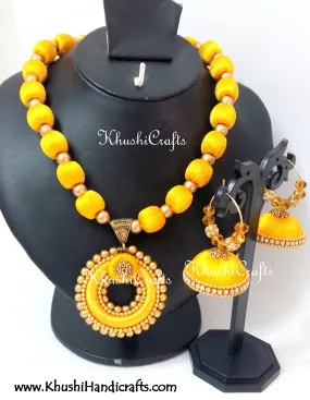 Yellow Silk Thread Bridal Necklace set